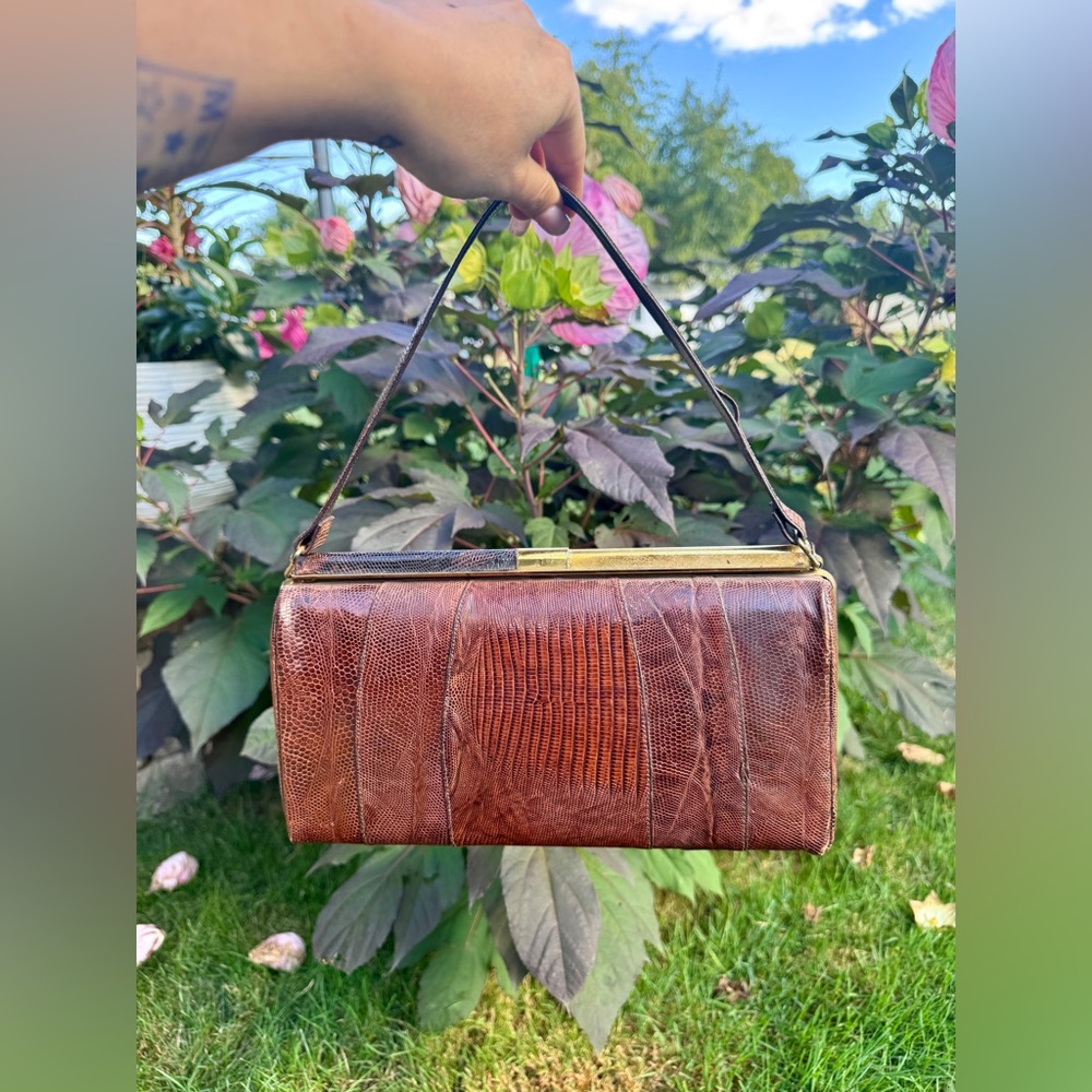 50s Vintage Brown Lizard Skin Purse